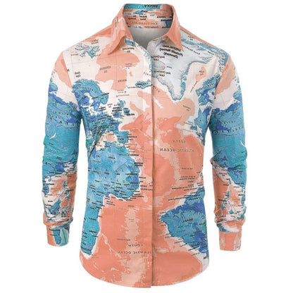 Men's World Map Print Shirts