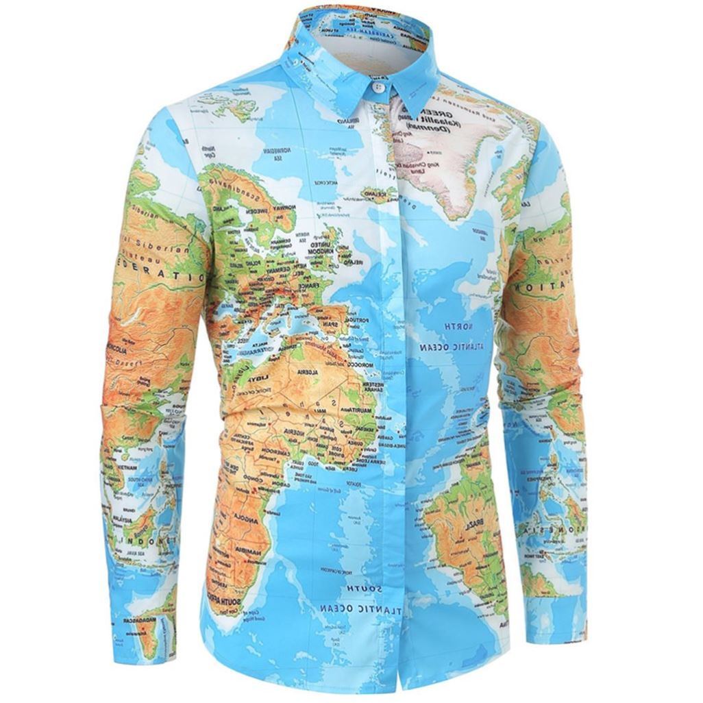 Men's World Map Print Shirts