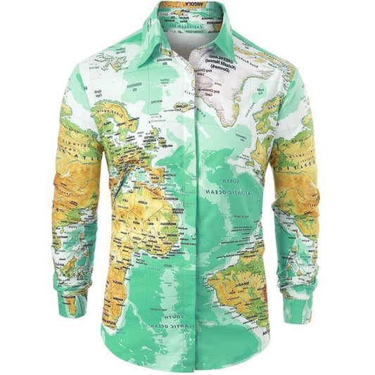 Chemises à imprimé carte du monde pour hommes