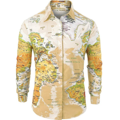 Men's World Map Print Shirts