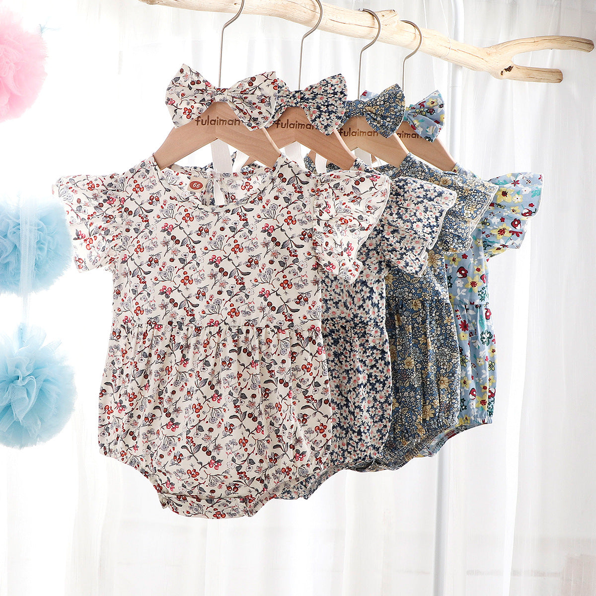 Newborn 0-3 Years Old Floral Flying Sleeveless Baby Cloth