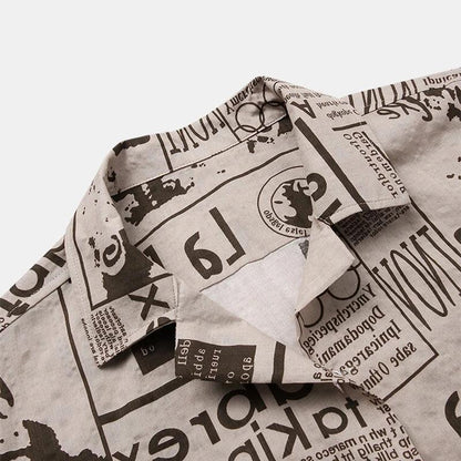 Vintage Newspaper Print Men Polo Shirts