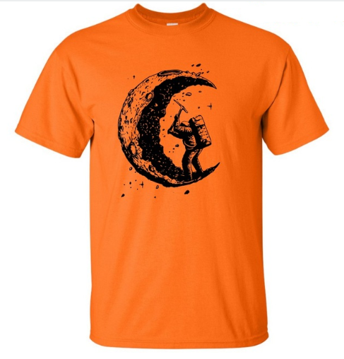 Digging The Moon Print Herren-T-Shirts mit O-Ausschnitt 