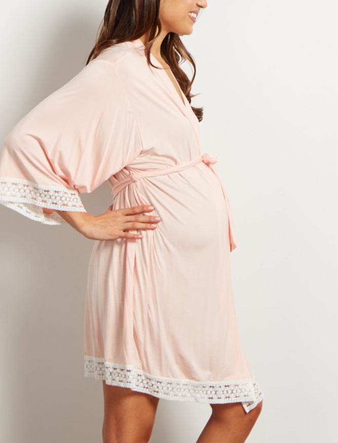 V Neck Pure Color Maternity Dress