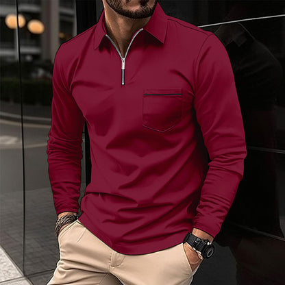 Long Sleeve Autumn Polo Zipper Shirt