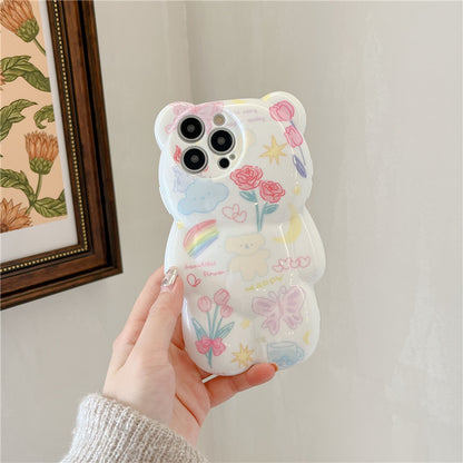 Coque de téléphone avec petit ours et fleurs 3D