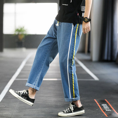 Men Wide-leg Mid-waist Trousers Jeans