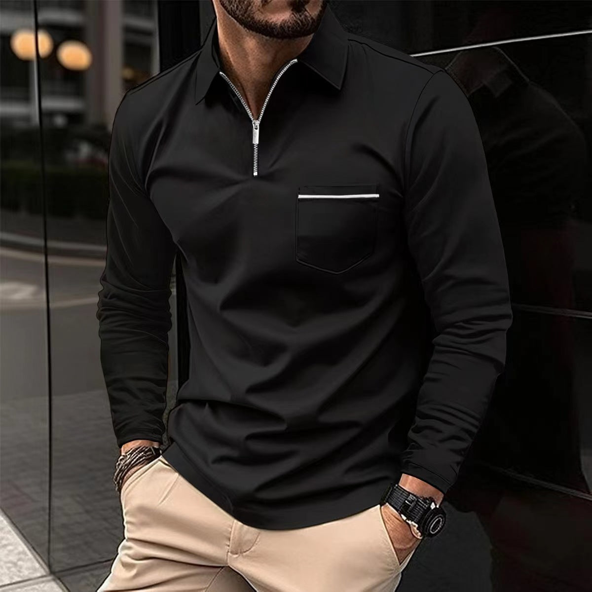 Long Sleeve Autumn Polo Zipper Shirt