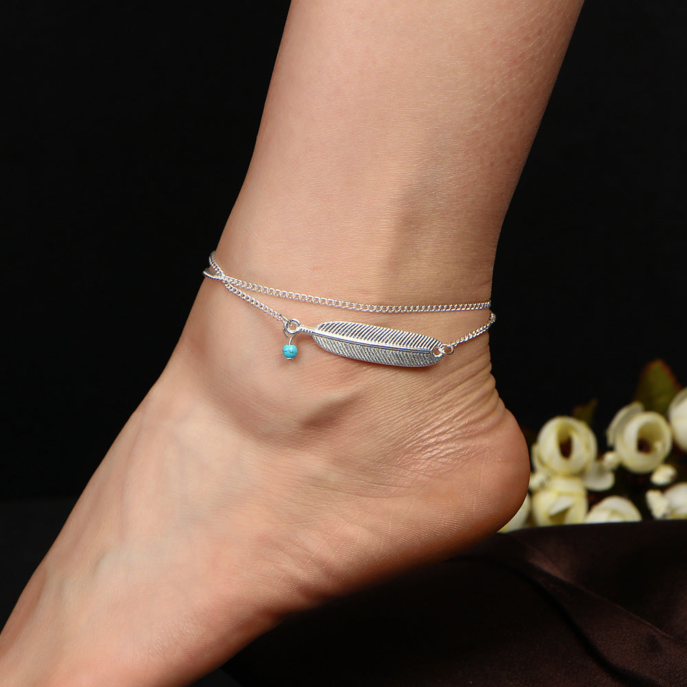 Bracelet de cheville bohème pour femmes en alliage feuillu