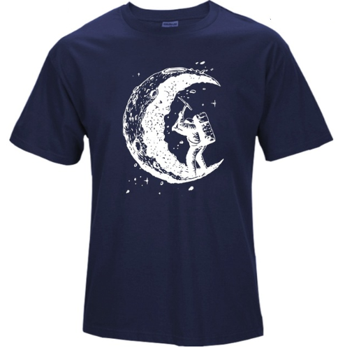 Digging The Moon Print Herren-T-Shirts mit O-Ausschnitt 