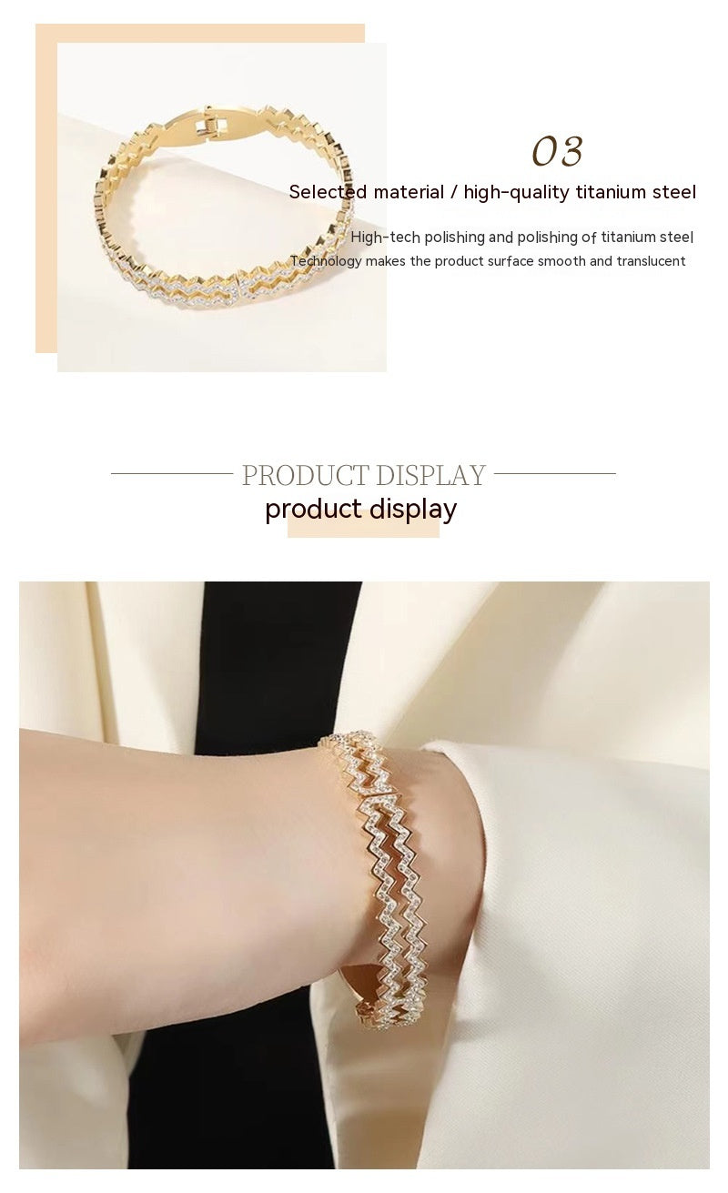Bracelet en acier simple diamant Wave pour femme