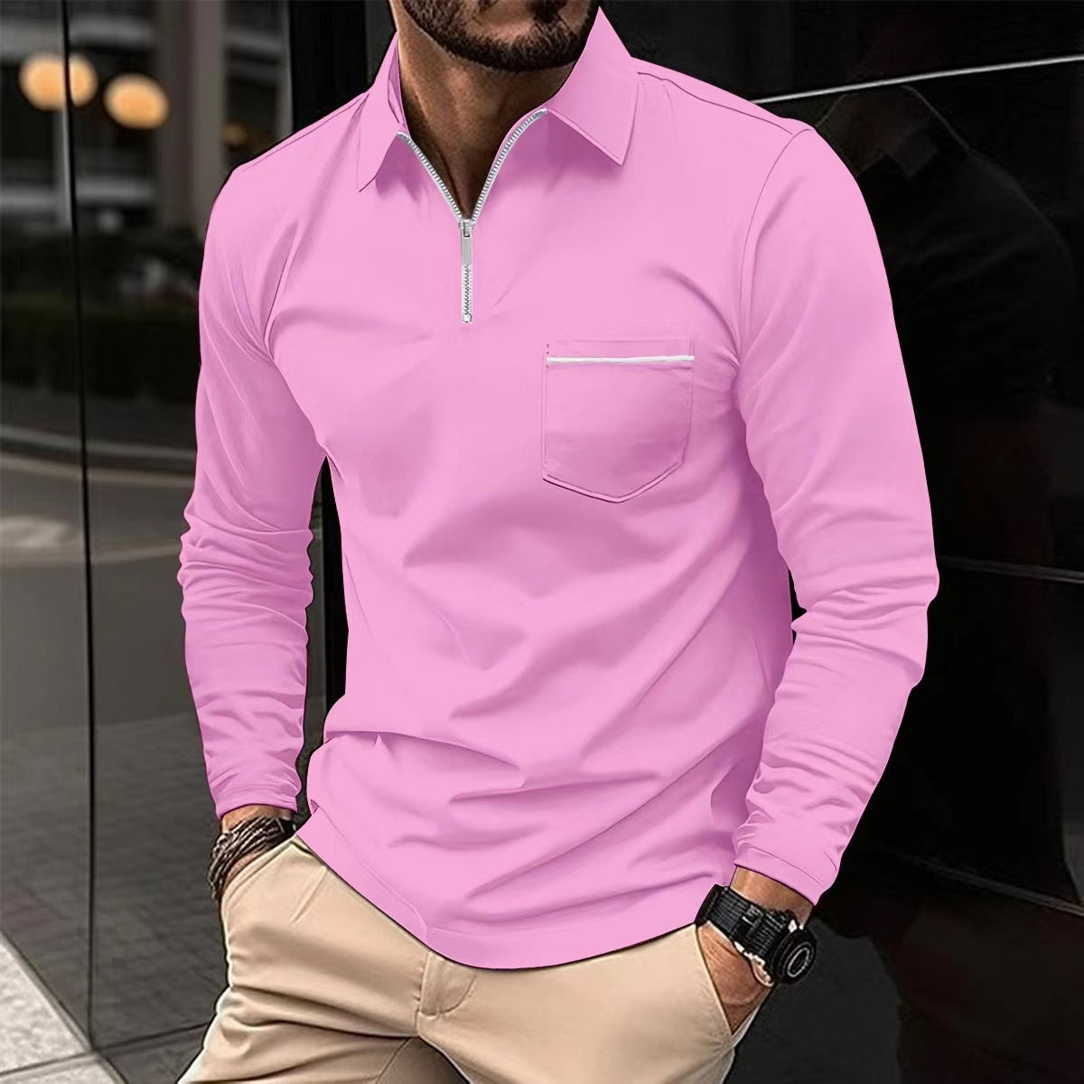 Long Sleeve Autumn Polo Zipper Shirt