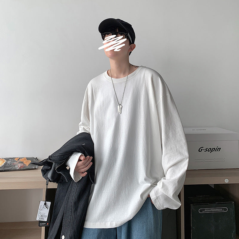 Spring Autumn Long Sleeve O-Neck Loose T-shirts Men