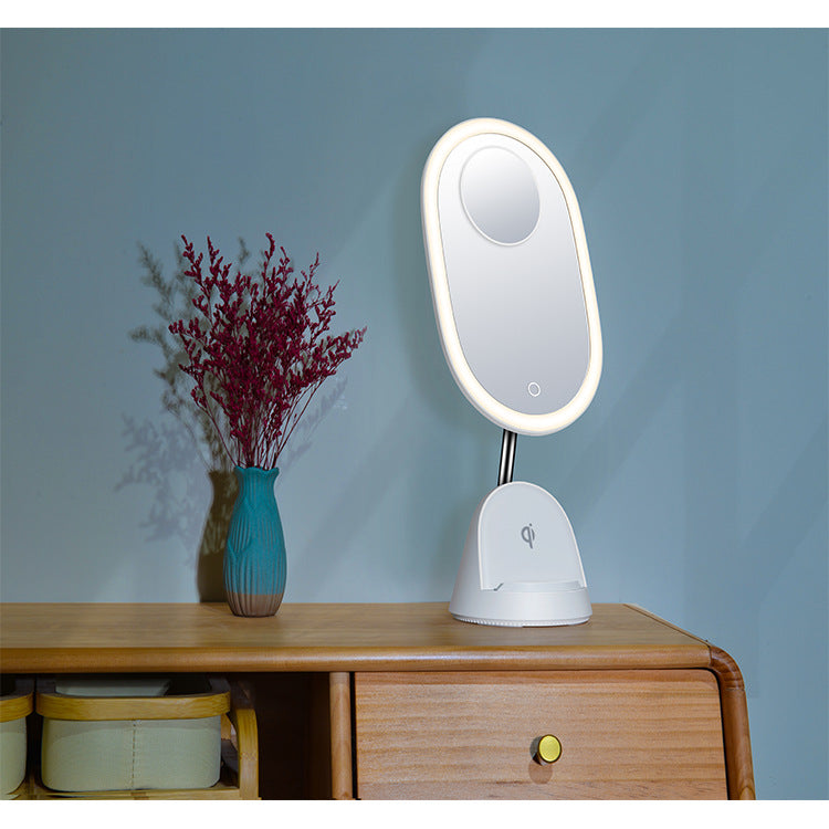 white vanity with mirror