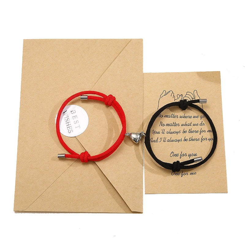 2PC Lovers Woven Rope Magnetic Heart Bracelet