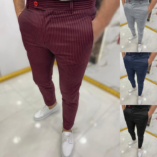 Men Striped & Slim Formal Pants