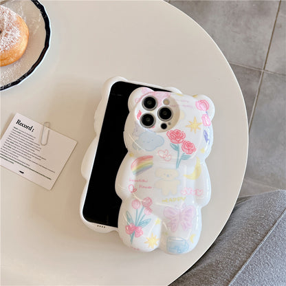 Coque de téléphone avec petit ours et fleurs 3D