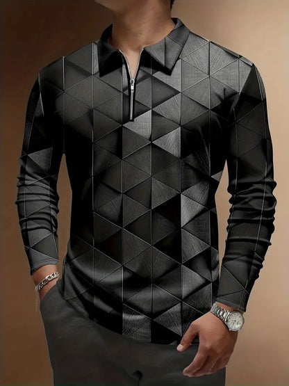 Men's 3D Digital Printing Long Sleeve Polo Shirts