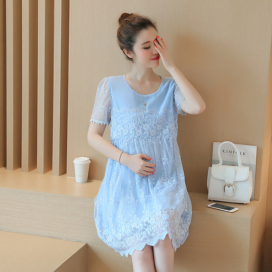 Korean Shirt Lace Crochet Flower Maternity Dress