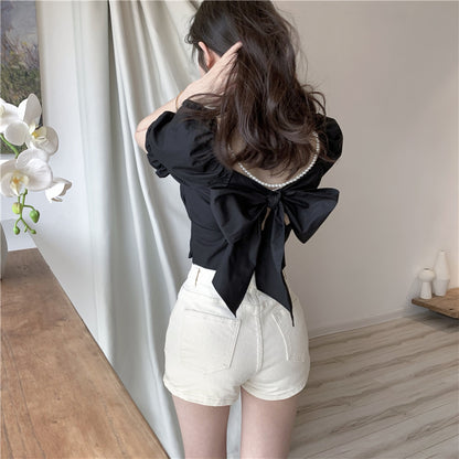 Retro High Waist Slim Puff Short Sleeve Top