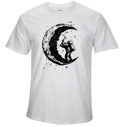 Digging The Moon Print Herren-T-Shirts mit O-Ausschnitt 