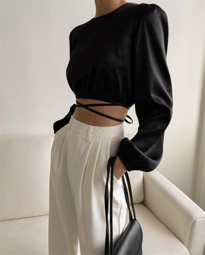 Lace-up Backless Design Long-sleeved Tops