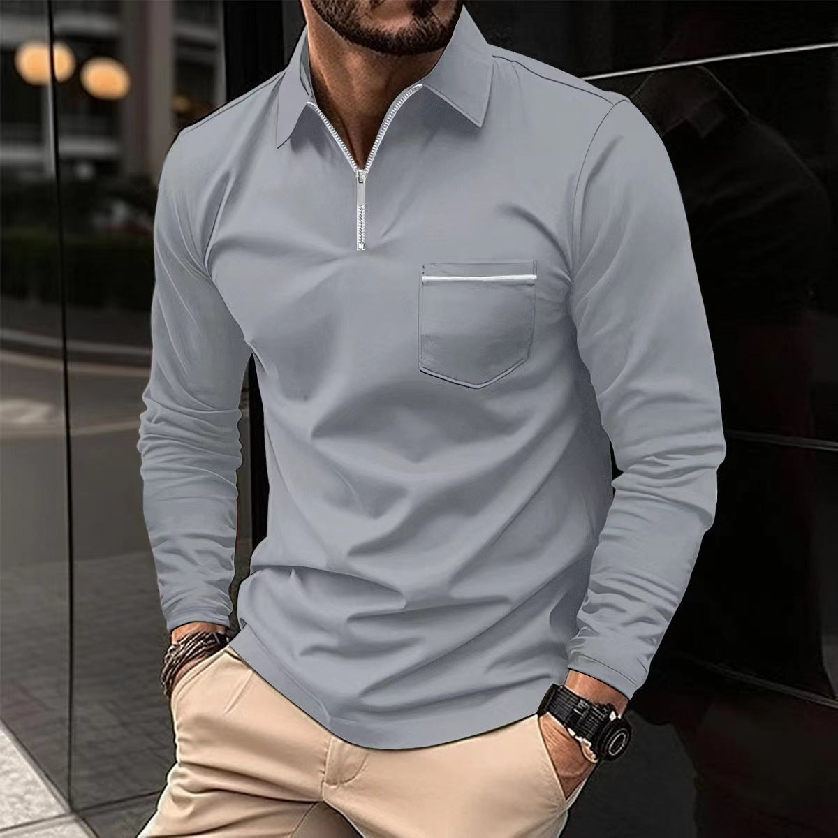 Long Sleeve Autumn Polo Zipper Shirt