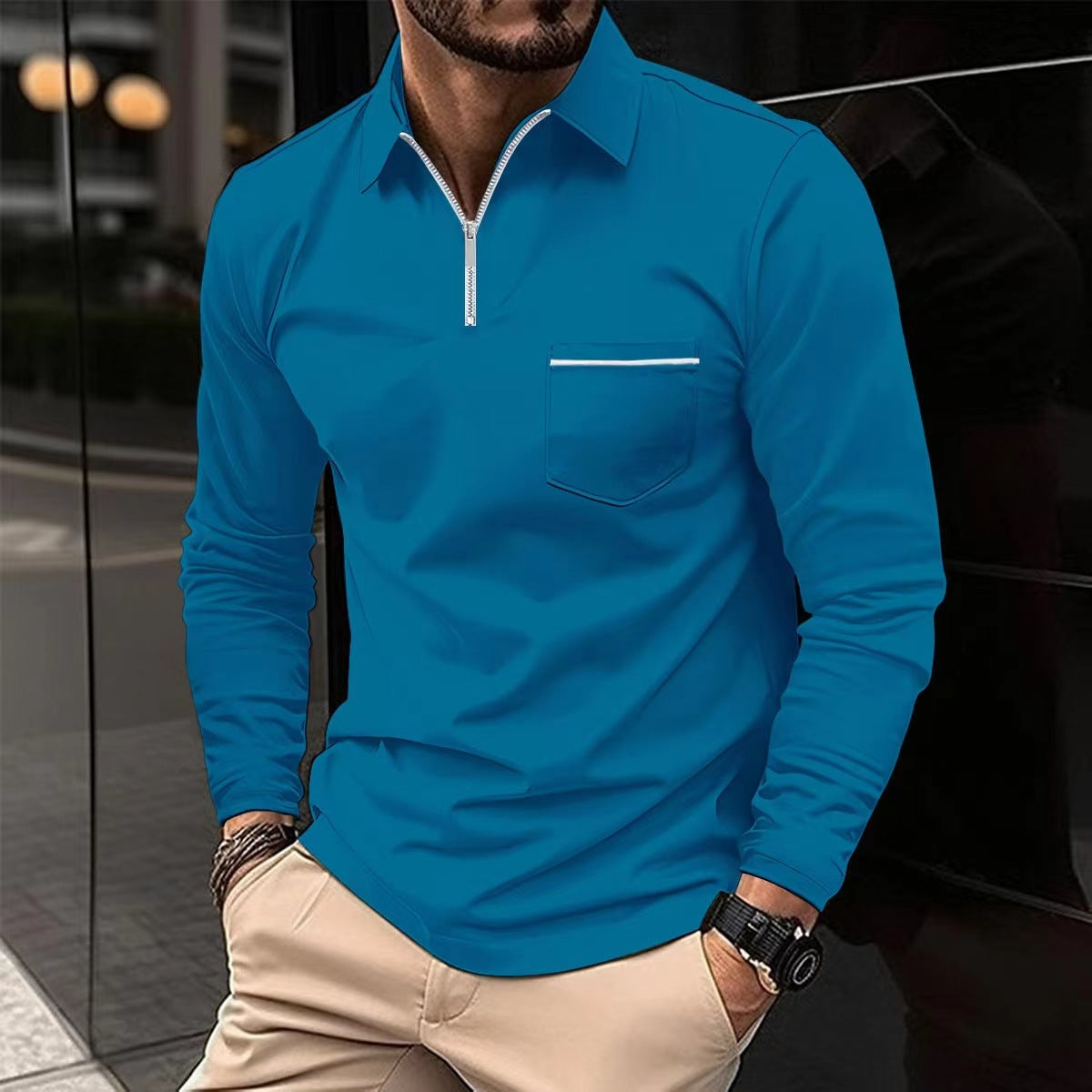 Long Sleeve Autumn Polo Zipper Shirt