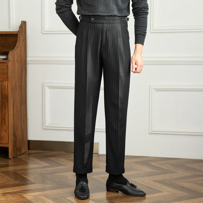 Men's High-waisted Wool Straight-leg Formal Pants