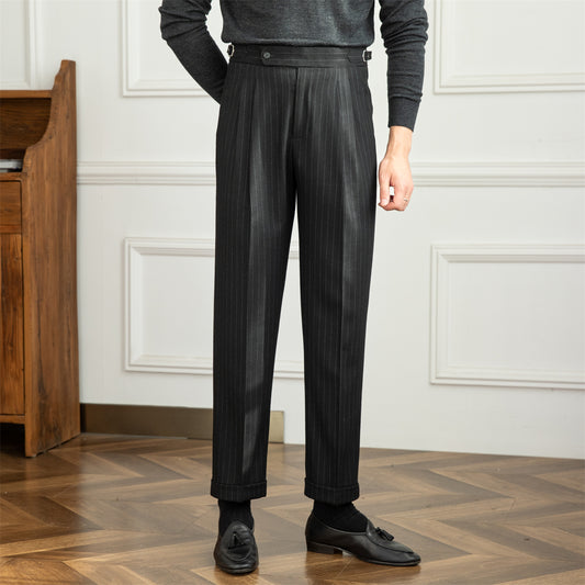 Pantalon habillé taille haute en laine à jambe droite pour homme