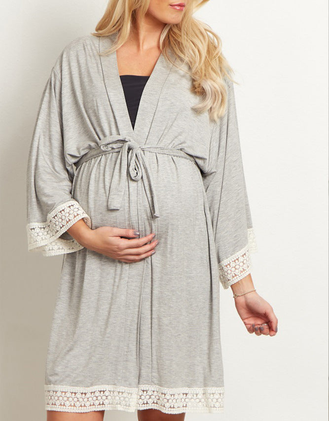 V Neck Pure Color Maternity Dress