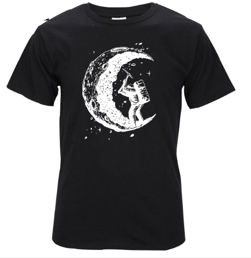 Digging The Moon Print Herren-T-Shirts mit O-Ausschnitt 