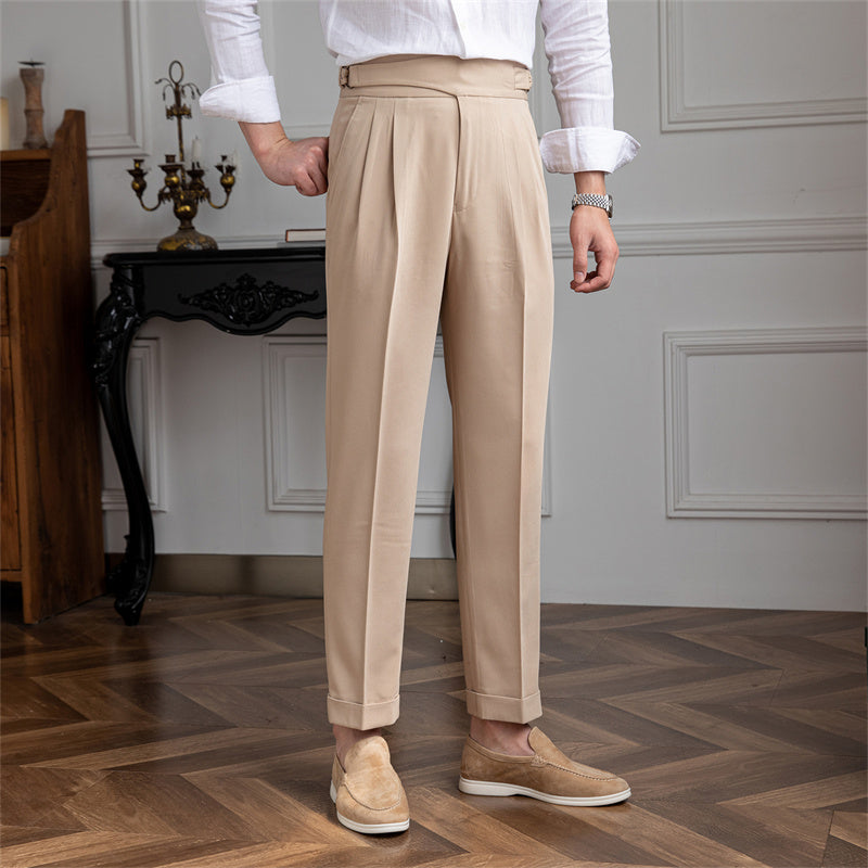 Men's Slightly Elastic Mid-High Waist Formal Pants