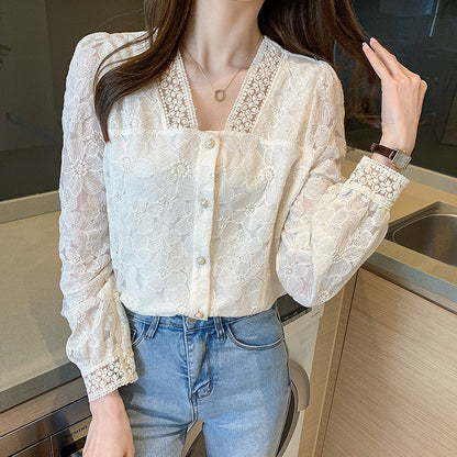 V-Neck Long Balloon Sleeve Women's Top