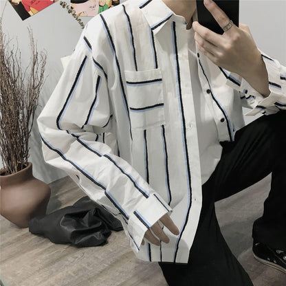 Men Loose Striped Cotton Shirts