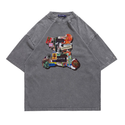 Retro Old Bear Stitching Print Men T-shirts