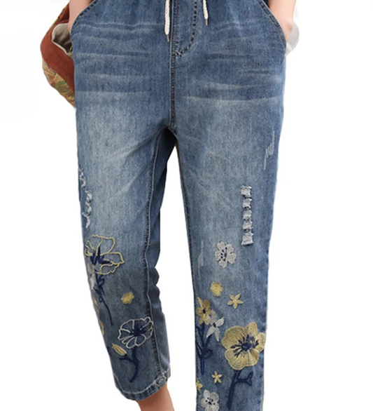 Damen-Jeans mit Vintage-Stickerei