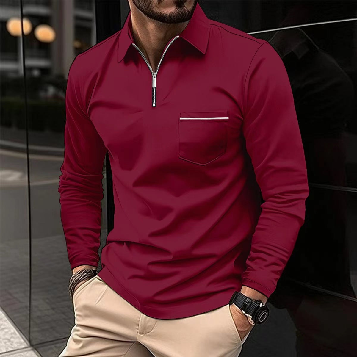 Long Sleeve Autumn Polo Zipper Shirt