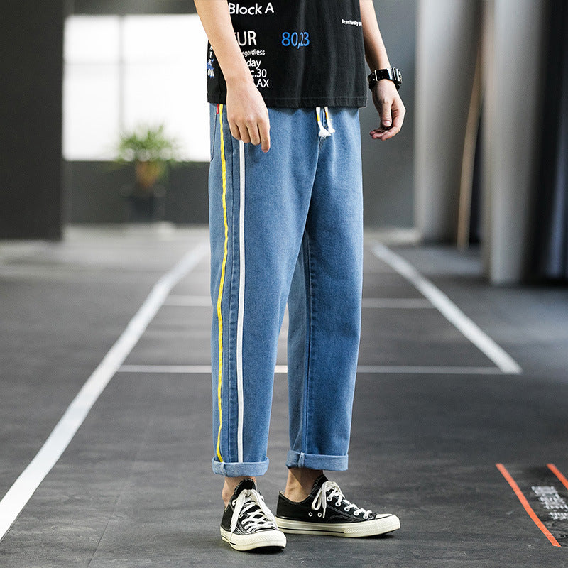 Men Wide-leg Mid-waist Trousers Jeans