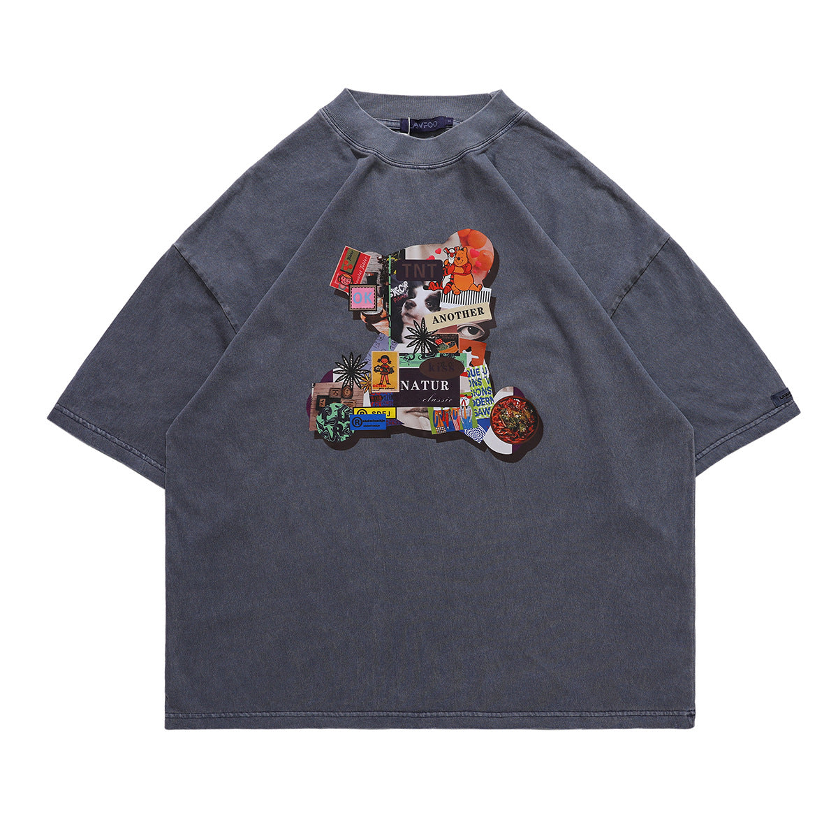 Retro Old Bear Stitching Print Men T-shirts