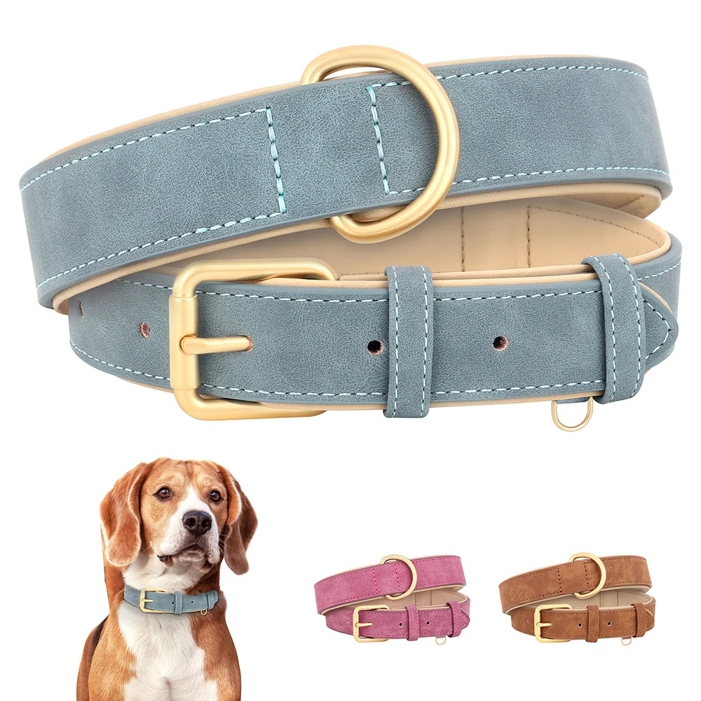 Adjustable Soft Padded Leather Dog Collar