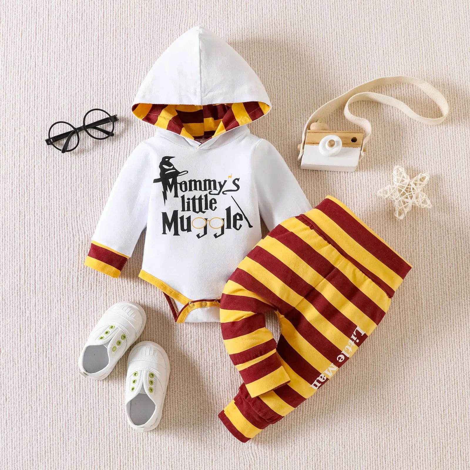 Baby Boy Printed Long Sleeve Hoodie Two-Piece Set