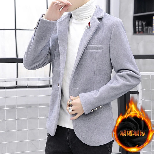 Blazer d'hiver confortable, doux et chaud pour homme, coupe ajustée 