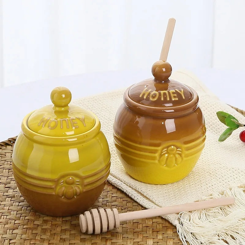 Creative Wooden Stirring Stick Ceramic Honey Jars