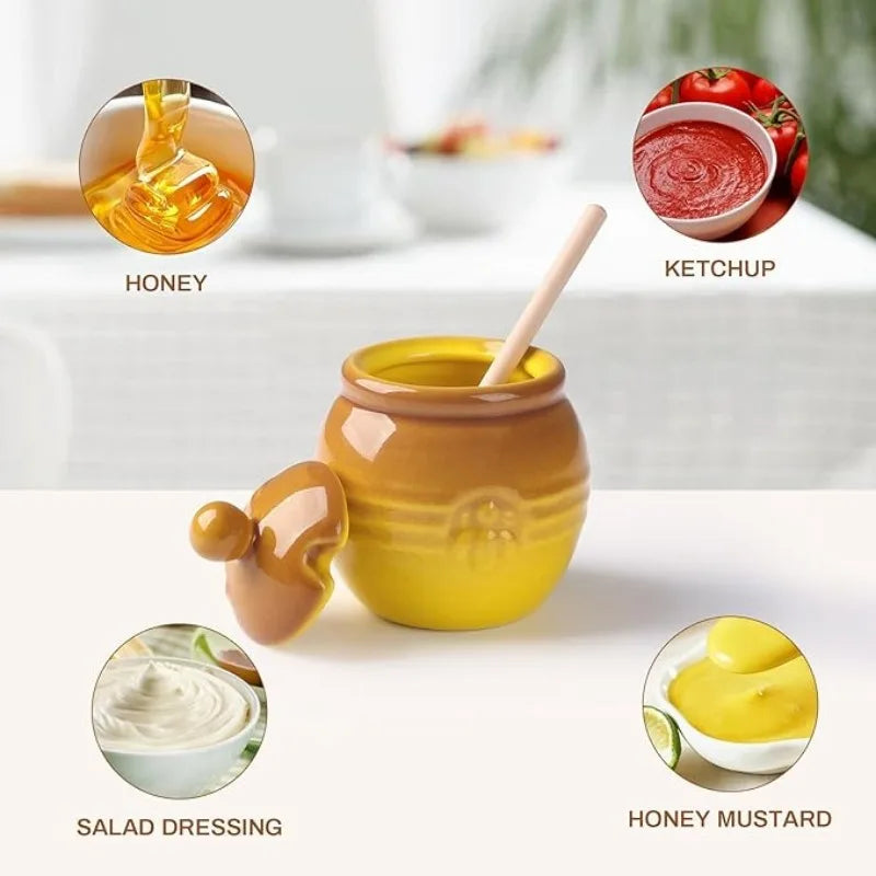 Creative Wooden Stirring Stick Ceramic Honey Jars