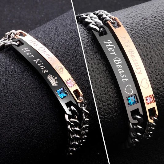 Bracelets de couple en cristal noir et or rose