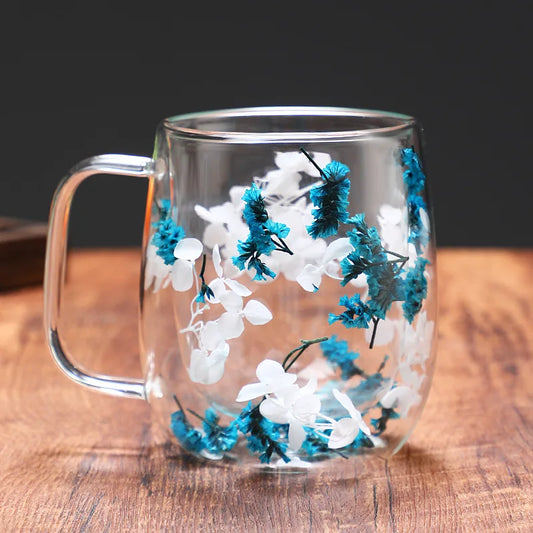Tasse en verre borosilicate à double paroi pour fleurs séchées 