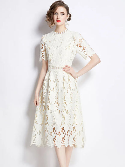 Women's Hlaf Sleeve Embroidered Lace Hollow Out Dress