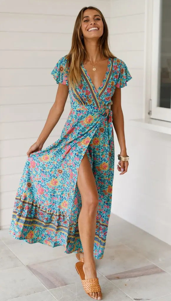 Floral Print Summer Short Sleeve Women's Swing Dress