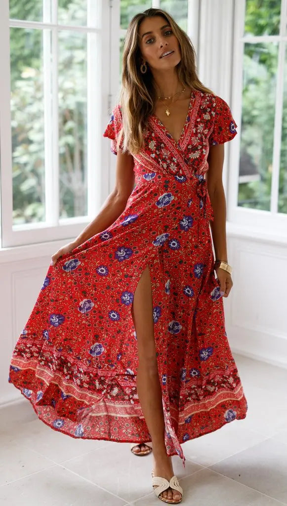 Floral Print Summer Short Sleeve Women's Swing Dress